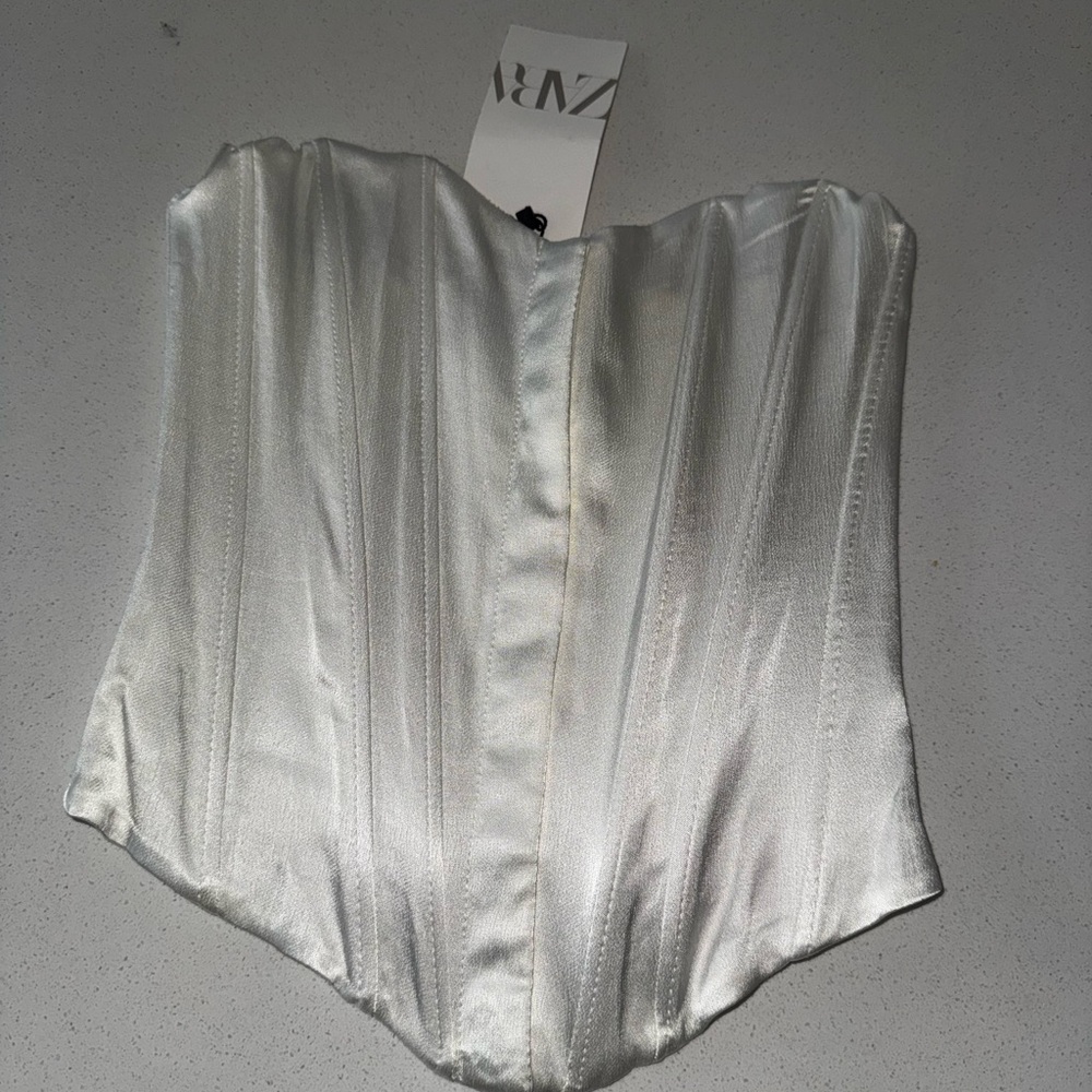 Zara Satin Ivory Corset Top